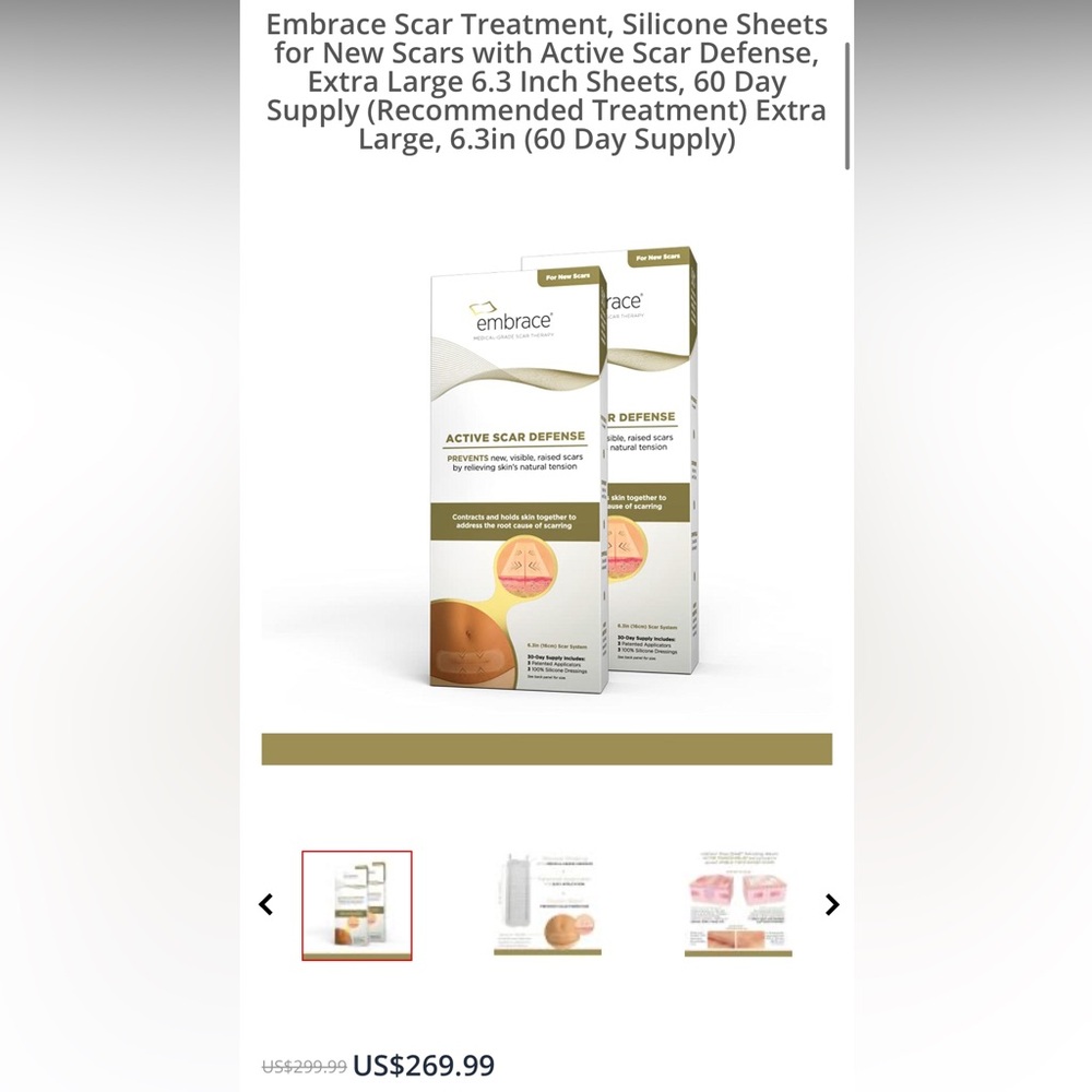 Embrace Active Scar Defense Medical Grade Scar Therapy Dressing XL 60 day